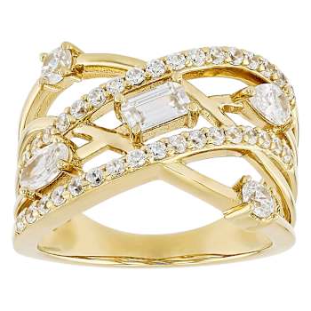Multi-Shape CZ Open Ring In 18K Gold Over Sterling Silver 1.81ctw