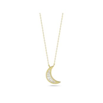 Sterling Statements 14K Yellow Gold Over Sterling Silver CZ Moon Necklace