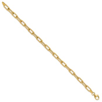 14K Yellow Gold Polished and Textured Fancy Link Bracelet