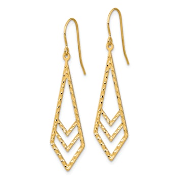 14k Yellow Gold Polished and Textured Dangle Earrings
