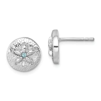 Rhodium Over Sterling Silver Textured Crystal Sand Dollar Post Earrings