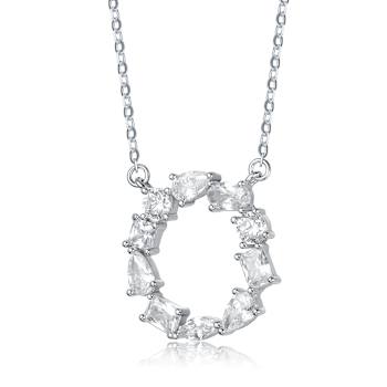 Initial O Mixed Cut CZ Pendant Necklace In Sterling Silver 18 Inch