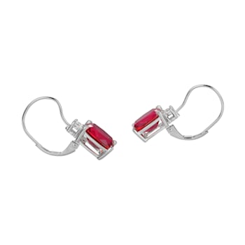 Lab Created Ruby and White Cubic Zirconia Platinum Over Sterling Silver
Leverback Earrings 6.08ctw