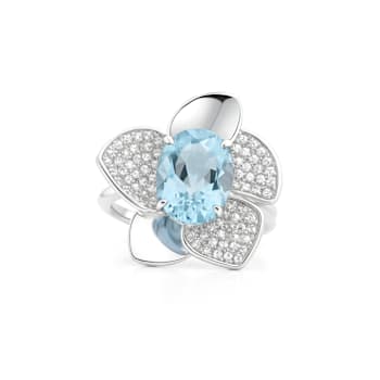 Sky Blue Topaz and White Topaz Sterling Silver Ring