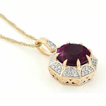 Lab-Created Alexandrite And White Diamond Vintage-Inspired Pendant In
Solid 10K Yellow Gold 3.18ctw