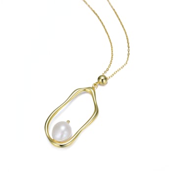 Pear Shape Pearl Halo Pendant In 14K Gold Over Sterling Silver