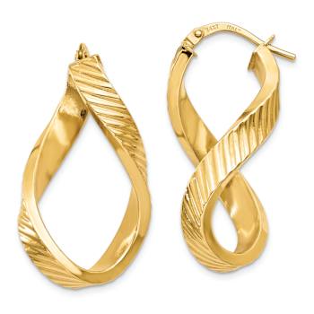 14k Yellow Gold Twisted Textured 1 3/16" Oval Hoop Earrings