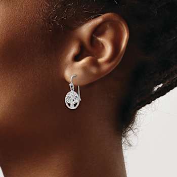 Rhodium Over Sterling Silver Tree Dangle Earrings