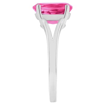10x8mm Oval Pink Topaz Rhodium Over Sterling Silver Ring