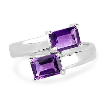 Amethyst Emerald-Cut Bypass Ring In Sterling Silver 2ctw