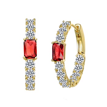 Ruby Color CZ Inside-Out Hoop Earrings In 14K Gold Over Brass