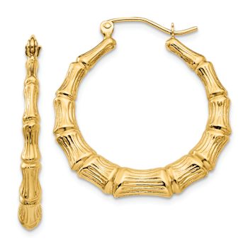 14k Yellow Gold 1 1/8" Polished Bamboo Hoop Earrings