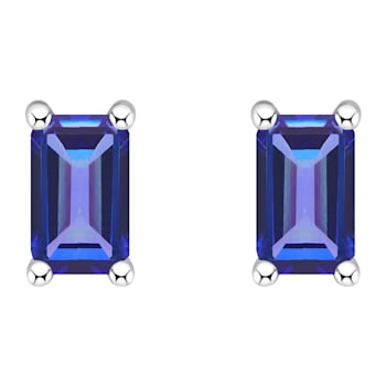 5x3mm Emerald Cut Tanzanite 14k White Gold Stud Earrings