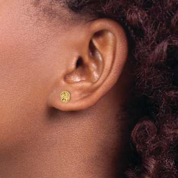 14k Yellow Gold 8mm Diamond-Cut Sand Dollar Stud Earrings