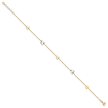 14K Two-tone Polished Butterfly with 1-inch Extension Anklet