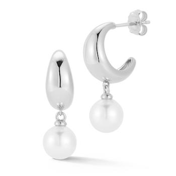 Rachel Zoe Freshwater Pearl Charm Graduated Hoop Earrings in Rhodium
Over Sterling Silver