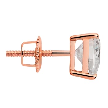 White Cubic Zirconia 14k Rose Gold Heart Studs With Velvet Gift Box 1.50ctw
