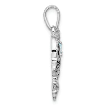 Rhodium Over Sterling Silver Antiqued Cubic Zirconia Mermaid Heart Pendant