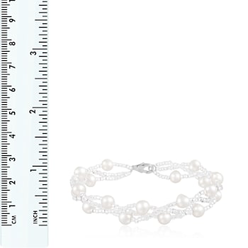 6-7mm White Cultured Freshwater Pearl Silver  Bracelet