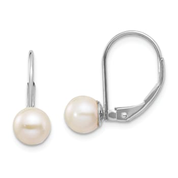 Rhodium Over 14K White Gold 6-7mm Round Freshwater Cultured Pearl
Leverback Earrings