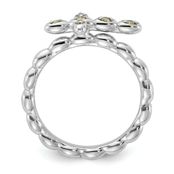 Rhodium Over Sterling Silver Stackable Expressions Cross Peridot Ring 0.09ctw