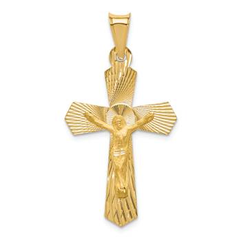 14k Yellow Gold Polished, Satin and Diamond-Cut Crucifix Pendant