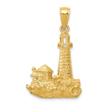 14k Yellow Gold Textured Lighthouse Pendant