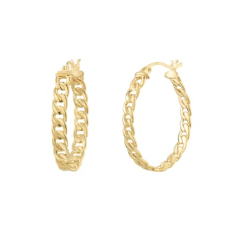 14K Yellow Gold Over Brass Curb Link Oval Hoop Earrings