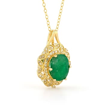 Emerald and Diamond 18K Yellow Gold Over Sterling Silver Pendant, 2.80ctw.