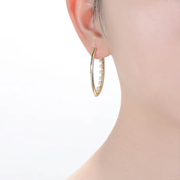 Pear Shape Pearl Drop Hoop Earrings In 14K Gold Over Brass
