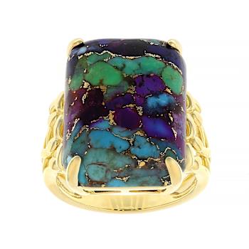 Multi-Color Blended Turquoise Rectangular Octagonal Ring In 18K Gold
Over Sterling Silver