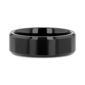 INFINITY Black Tungsten Ring with Beveled Edges 7mm