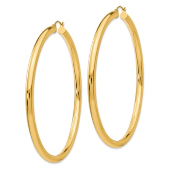14k Yellow Gold Polished 2 3/4" Round Tube Hoop Earrings