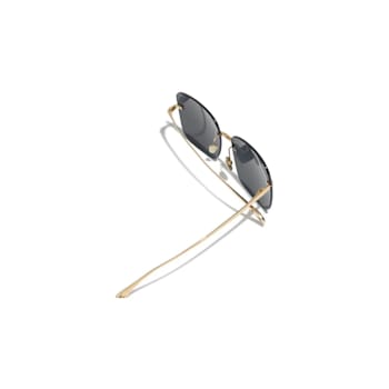 Chanel Gold Tone Square Frame / Gray Lenses Sunglasses