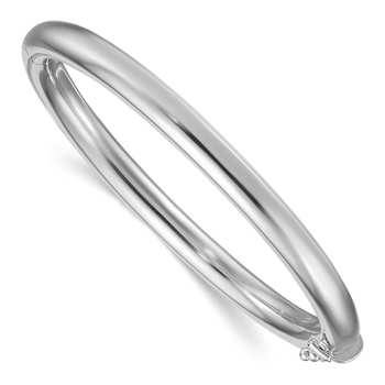 Rhodium Over Sterling Silver 6mm Tube Hinged Bangle