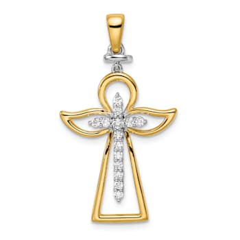 14k Yellow Gold and 14k White Gold Polished Diamond Cross Pendant