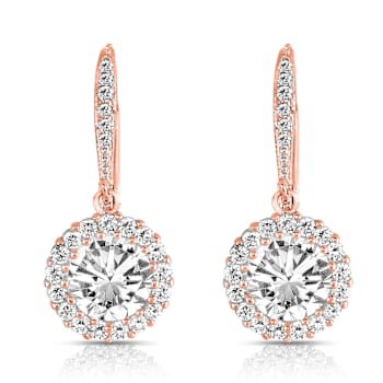 CZ Halo Drop Earrings In 18K Rose Gold Over Sterling Silver