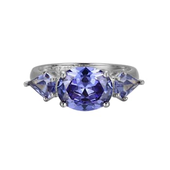 Blue Cubic Zirconia Platinum Over Silver June Birthstone Ring 4.27ctw