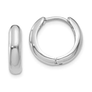 Rhodium Over 14k White Gold 3/8" Hinged Hoop Earrings