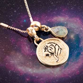 Barse Labradorite Leo Charm Necklace In Bronze