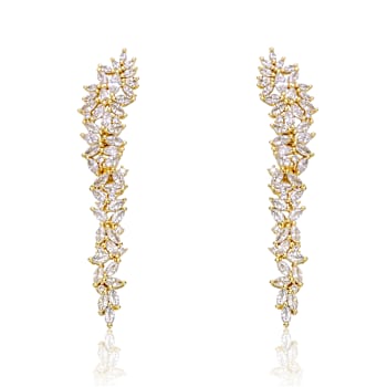 CZ Waterfall Cluster Linear Drop Earrings In 14K Gold Over Brass