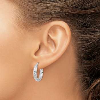 Rhodium Over 14k White Gold 13/16" Polished and Diamond-Cut Inside
and Out Fancy Hoop Earrings