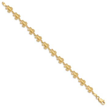 14k Yellow Gold Textured Swimming Sea Turtle Link Bracelet