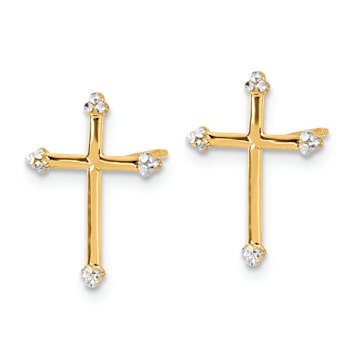 14k Two-tone Diamond-Cut Cross Stud Earrings