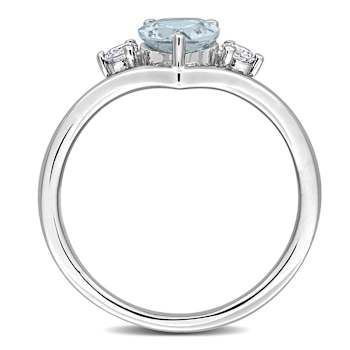 Aquamarine and Diamonnd 14K White Gold Engagement Ring 1.07ctw