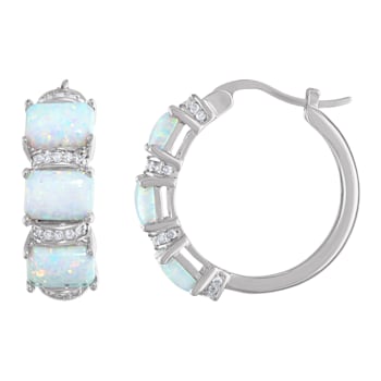 White Lab Created Opal Sterling Silver 3-Stone Earrings 2.72ctw