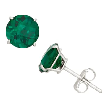 Lab Created Emerald Round 10K White Gold Stud Earrings, 1.3ctw
