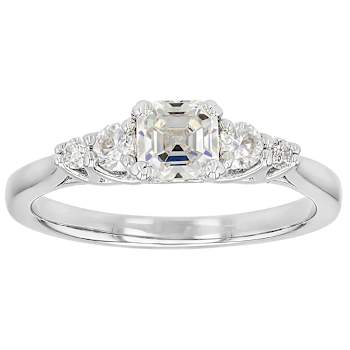 Strontium Titanate And Moissanite Asscher-Cut Ring In Sterling Silver 0.91ctw