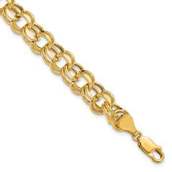 14k Yellow Gold Diamond-Cut Lite 8mm Double Link Charm Bracelet