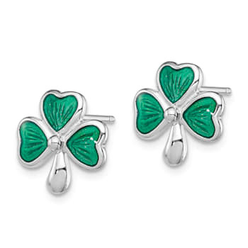 Rhodium Over Sterling Silver Enamel Shamrock Child's Post Earrings